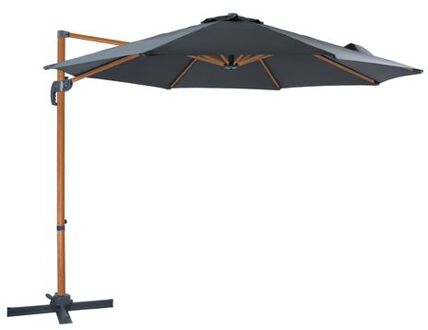 Marisol Zweefparasol Rond Ø 300 cm in Hout Look / Grijs Ronde Parasol voor tuin met Aluminium Frame