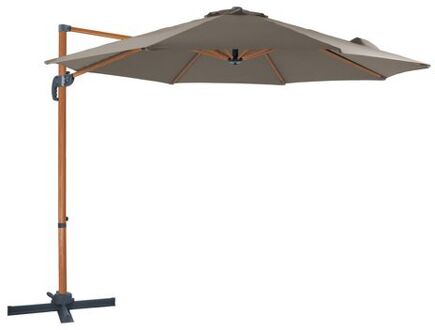 Marisol Zweefparasol Rond Ø 300 cm in Hout Look / Taupe Ronde Parasol voor tuin met Aluminium Frame