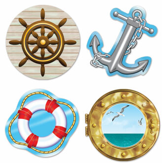 Maritiem thema wanddecoratie - 4x stuks - 33 cm - Boten/scheepvaart versiering