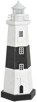 Maritieme decoraties beeldje Vuurtoren - Hout - 16 x 42 cm - wit/zwart - met LED lampje