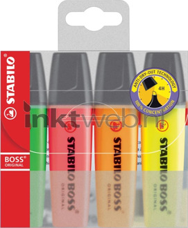 Markeerstift STABILO Boss Original 70/4 etui a 4 kleuren Transparant