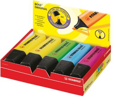 Markeerstift Stabilo Boss Original doos van 10 stuks in geassorteerde kleuren: 4 x geel, 2 x blauw, 2 ... Multikleur