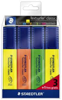 Markeerstift Staedtler 364 Textsurfer set a 3 stuks assorti + 1 geel gratis