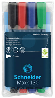 Marker Schneider Maxx 130 permanent ronde punt etui á 4 stuks Wit