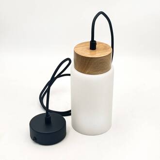 Markus hanglamp, opaalglas/eikenhout, Ø 9,5 cm, E27 opaal wit, eiken, zwart