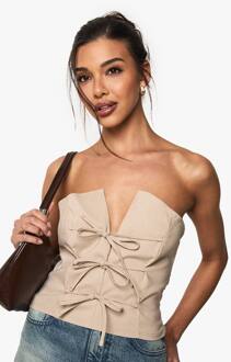 Marl Bengaline Tie Front Detail Bandeau Top, Ecru Marl - 40