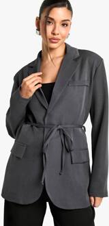 Marl Blazer Met Schoudervulling En Ceintuur, Charcoal - 40