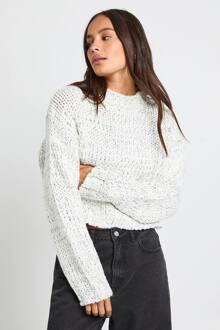 Marl Gebreide Chunky Cropped Oversized Trui, Ecru Marl - L
