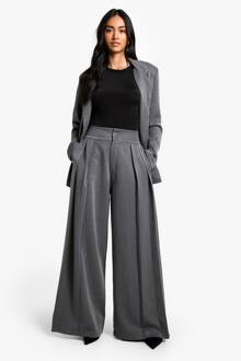 Marl Geplooide Broek Met Wijde Pijpen, Charcoal - 36