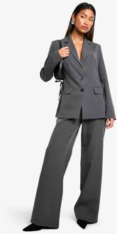 Marl Geplooide Wijde Pijp Getailleerde Broek, Charcoal - 36