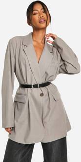 Marl Longline Getailleerde Blazer Met Ceintuur, Taupe - 34