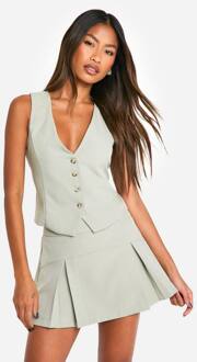 Marl Naaddetail Geplooide Micro Mini Rok, Sage - 40