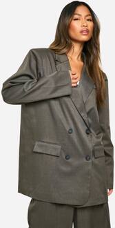 Marl Oversized Slouchy Longline Blazer, Grey-Khaki - 42