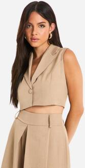 Marl Tailored Cropped Waistcoat, Camel - 44