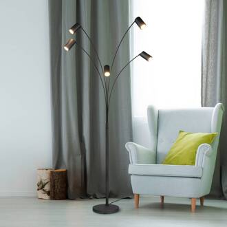Marley vloerlamp, zwart, hoogte 200 cm, 5-lamps, metaal zwart mat