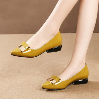 Marlisasa Zapatos Dama Women Cute Yellow Comfort Spring Slip on Pu Leather Office High Heel Shoes Lady Black Summer Pumps H5997