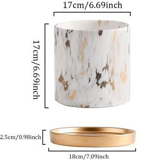 Marmer Keramische Bloempot Met Lade Bloempot Straight Kantoor Bloemstuk Container Thuis Craft Decoratie Tuin Planter goud groot