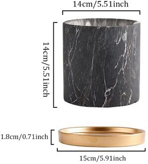 Marmer Keramische Bloempot Met Lade Bloempot Straight Kantoor Bloemstuk Container Thuis Craft Decoratie Tuin Planter zwart medium size