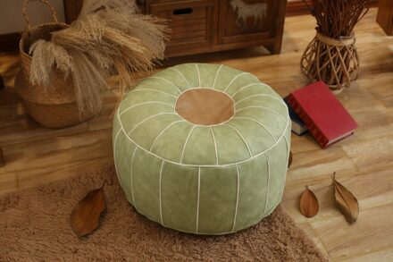 Marokkaanse Pu Lederen Poef Borduren Craft Hassock Poef Poef Ronde Grote 50*50*30Cm Kunstmatige Lederen Opgevulde kussen 2