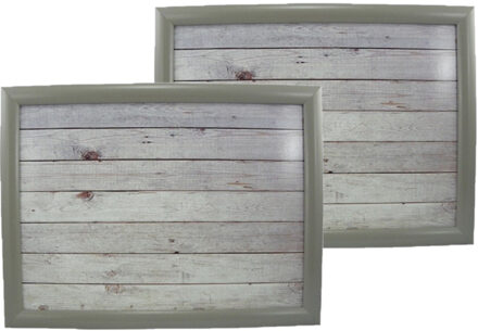 Mars & More 2x Schootkussens/laptrays steigerhout print 43 x 33 cm