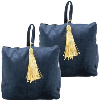 Mars & More 2x stuks fluwelen deurstoppers 18 cm navy - Deurstoppers Blauw