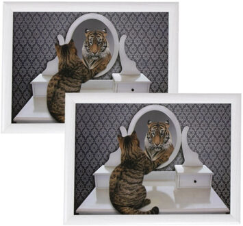 Mars & More 2x stuks schootkussens/laptrays grappige kat en tijger print 43 x 33 cm