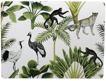 Mars & More 6x stuks rechthoekige placemats jungle print wit kurk 30 x 40 cm - Placemats/onderleggers - Tafeldecoratie