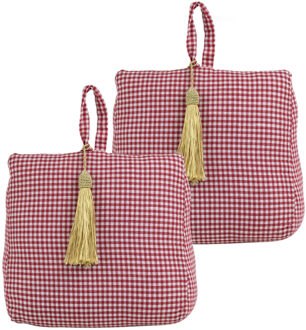 Mars & More deurstopper - 2x - katoen/polyester - rood geruit - 20 x 18 cm - Deurstoppers