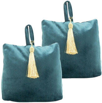 Mars & More Deurstopper - 2x stuks - fluweel - petrol blauw kleurig - 17 x 10 x 18 cm - voor binnen