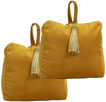 Mars & More Deurstopper - 3x stuks - fluweel - okergeel kleurig - 17 x 10 x 18 cm - voor binnen deur
