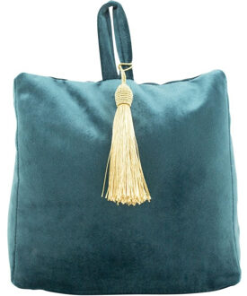 Mars & More Deurstopper - fluweel - petrol blauw kleurig - 17 x 10 x 18 cm - voor binnen deuren
