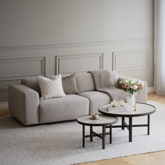 Marsden ronde houten salontafel bruin met beige keramieken tafelblad - Ø 90 cm