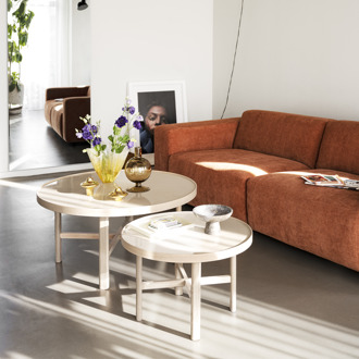 Marsden ronde houten salontafel met beige keramieken blad - Ø 90 cm