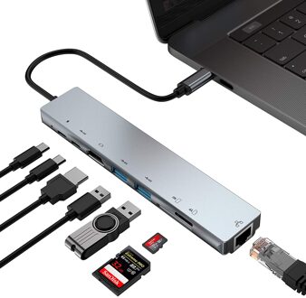 Marsea Usb Type C Naar Hdmi-Compatibel 4K Vga Adapter RJ45 Ethernet Sd Tf Pd Hub 3.0 3.5mm Jack Audio Video Voor Macbook Pro 8-1 grijs