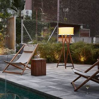 Marset Cala 140 vloerlamp, IP65, iroko/bruin bruin, wit, crème