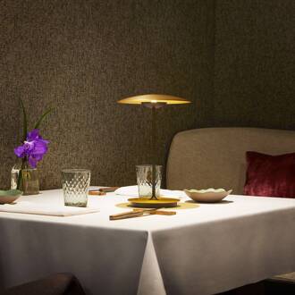 Marset LED-batterijtafel lamp Ginger, aluminium, messing, dimbaar geborsteld messing, zwart