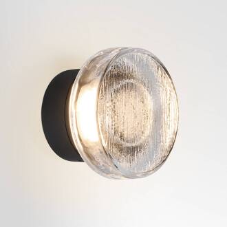 Marset LED buiten wandlamp Roc, Ø 14 cm, zwart/doorschijnend zwart, doorschijnend