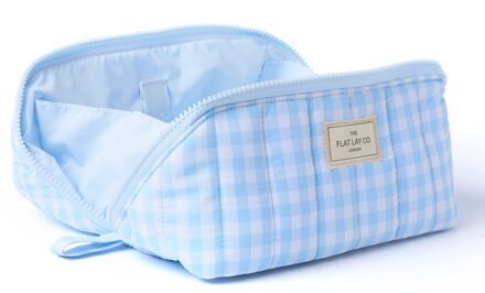 Marshmallow Flat Lay Makeup Box Bag - Baby Blue Gingham