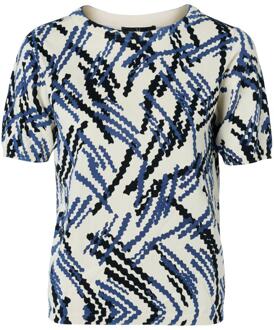 Mart Visser Mylah Print Top Offwhite / Blauw - maat L Zwart en Gebroken Wit