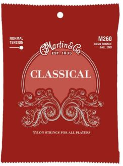 Martin M260 snarenset voor klassieke gitaar snarenset voor klassieke gitaar, bronze wound & clear nylon, ball end, 28-43