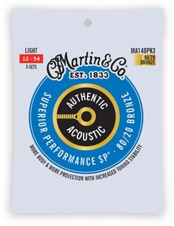 Martin MA140PK3 snarenset voor akoestische gitaar snarenset voor akoestische gitaar, 3-pack, 80/20 bronze, light, 12-54