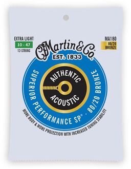 Martin MA180 snarenset voor akoestische gitaar snarenset voor akoestische gitaar, 12-snarig, 80/20 bronze, extra light, 10-47