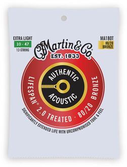 Martin MA180T snarenset voor akoestische gitaar snarenset voor akoestische gitaar, 12-snarig, 80/20 bronze, extra light, 10-47