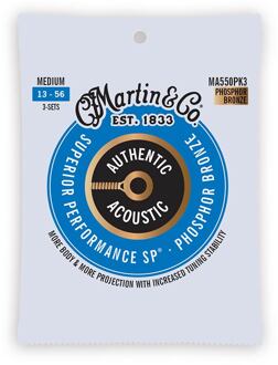 Martin MA550PK3 snarenset voor akoestische gitaar snarenset voor akoestische gitaar, 3-pack, phosphor bronze, medium, 13-56