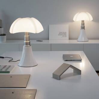 Martinelli Luce Pipistrello tafel CCT Casambi wit wit, roestvrijstaal gesatineerd, opaalwit