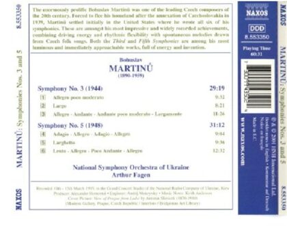 Martinu: Symphonies nos 3 & 5 / Arthur Fagen, Ukraine National SO