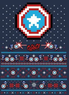 Marvel Avengers Captain America Pixel Art Dames kerst T-shirt - Navy - L Blauw
