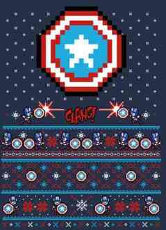 Marvel Avengers Captain America Pixel Art kerst T-shirt - Navy - L Blauw