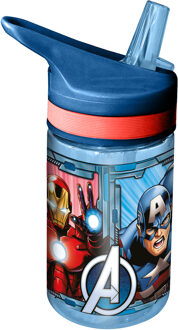 Marvel Avengers drinkfles/drinkbeker/bidon met drinktuitje - blauw - kunststof - 400 ml - Schoolbekers