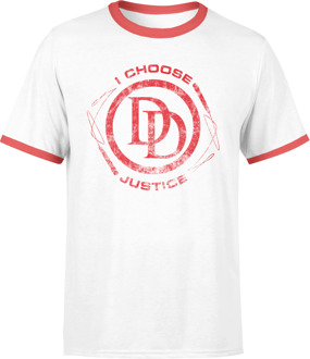 Marvel Daredevil I Choose Justice Men's Ringer T-Shirt - White/Red - XXL - White/Red
